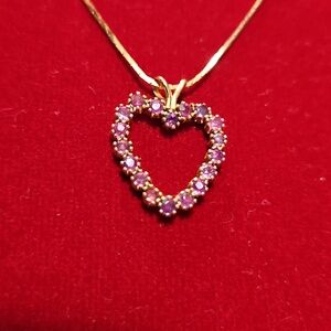Necklace gold purple ruby heart with chain.